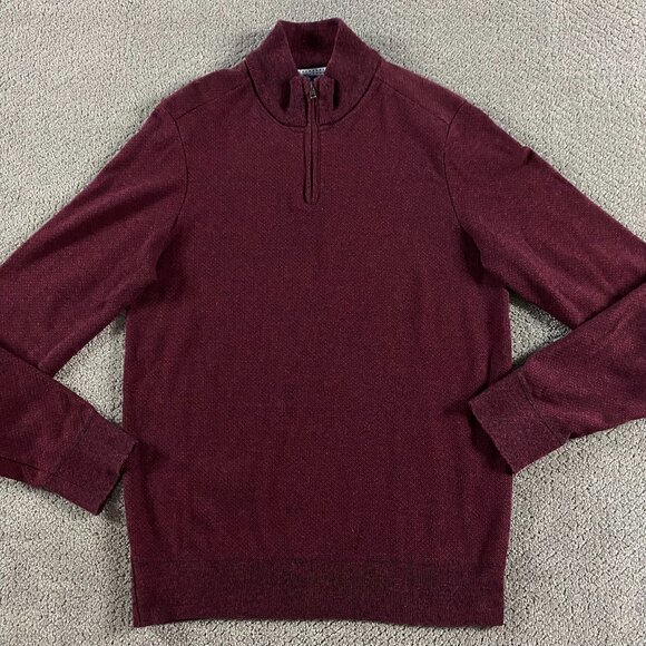 Robert Graham Sweater Men's Medium Pullover 1/4 Zip Burgundy Red Knit Cotton - Picture 2 of 11